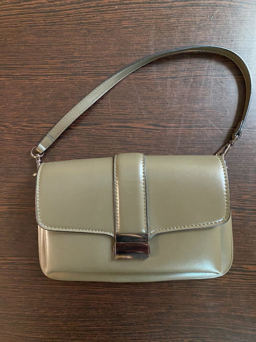 Zara Olive Green Structured Shoulder Bag / Baguette Purse